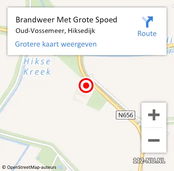 Locatie op kaart van de 112 melding: Brandweer Met Grote Spoed Naar Oud-Vossemeer, Hiksedijk op 19 juli 2022 17:22