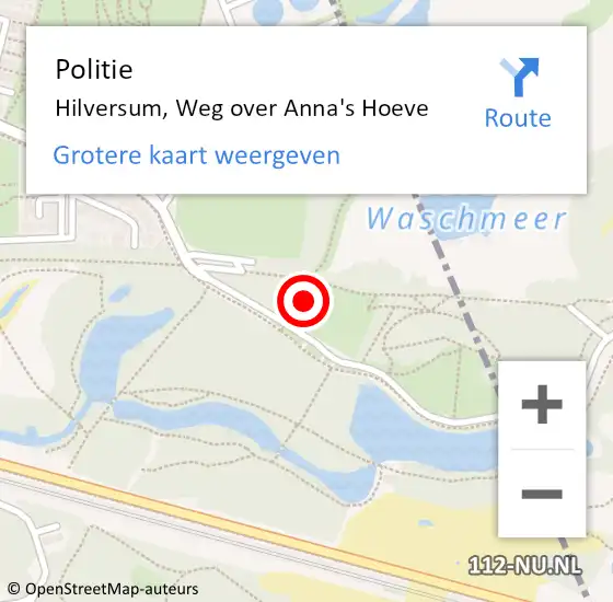 Locatie op kaart van de 112 melding: Politie Hilversum, Weg over Anna's Hoeve op 19 juli 2022 17:29