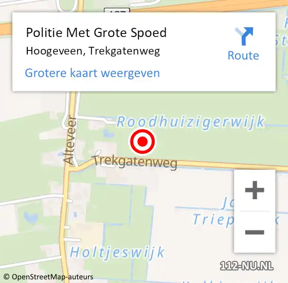 Locatie op kaart van de 112 melding: Politie Met Grote Spoed Naar Hoogeveen, Trekgatenweg op 19 juli 2022 17:33