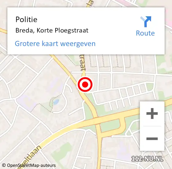 Locatie op kaart van de 112 melding: Politie Breda, Korte Ploegstraat op 19 juli 2022 17:37