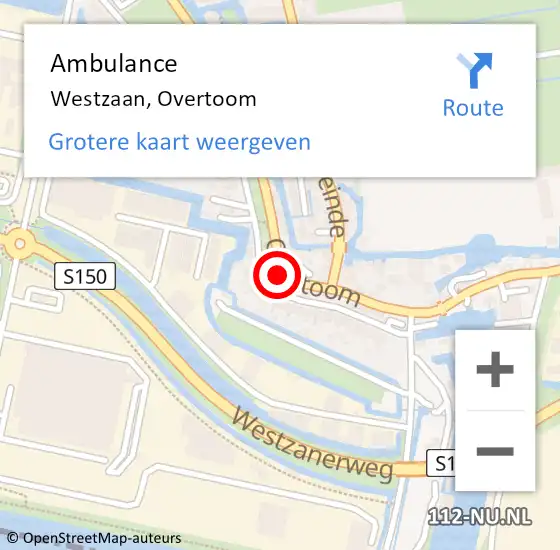 Locatie op kaart van de 112 melding: Ambulance Westzaan, Overtoom op 19 juli 2022 17:44