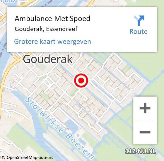 Locatie op kaart van de 112 melding: Ambulance Met Spoed Naar Gouderak, Essendreef op 19 juli 2022 17:45