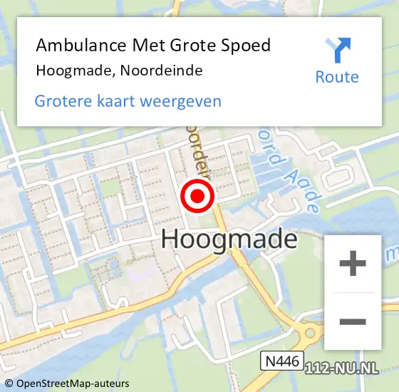 Locatie op kaart van de 112 melding: Ambulance Met Grote Spoed Naar Hoogmade, Noordeinde op 23 juli 2014 18:09