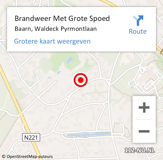 Locatie op kaart van de 112 melding: Brandweer Met Grote Spoed Naar Baarn, Waldeck Pyrmontlaan op 19 juli 2022 17:48