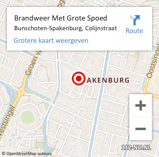Locatie op kaart van de 112 melding: Brandweer Met Grote Spoed Naar Bunschoten-Spakenburg, Colijnstraat op 19 juli 2022 18:25