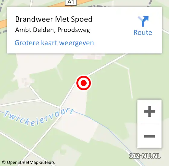 Locatie op kaart van de 112 melding: Brandweer Met Spoed Naar Ambt Delden, Proodsweg op 19 juli 2022 18:39