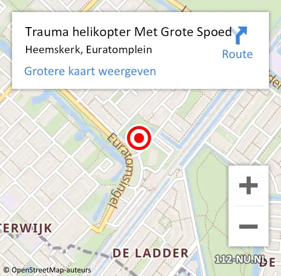 Locatie op kaart van de 112 melding: Trauma helikopter Met Grote Spoed Naar Heemskerk, Euratomplein op 19 juli 2022 18:45