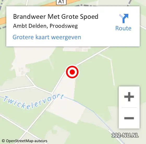 Locatie op kaart van de 112 melding: Brandweer Met Grote Spoed Naar Ambt Delden, Proodsweg op 19 juli 2022 18:46