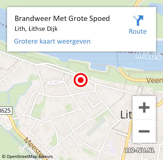 Locatie op kaart van de 112 melding: Brandweer Met Grote Spoed Naar Lith, Lithse Dijk op 19 juli 2022 18:58