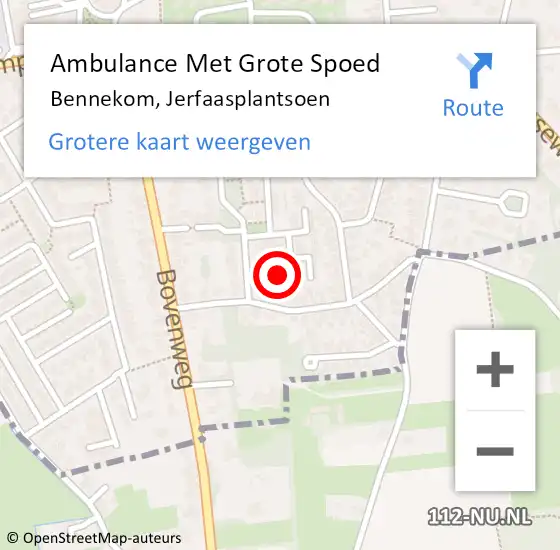 Locatie op kaart van de 112 melding: Ambulance Met Grote Spoed Naar Bennekom, Jerfaasplantsoen op 19 juli 2022 19:21