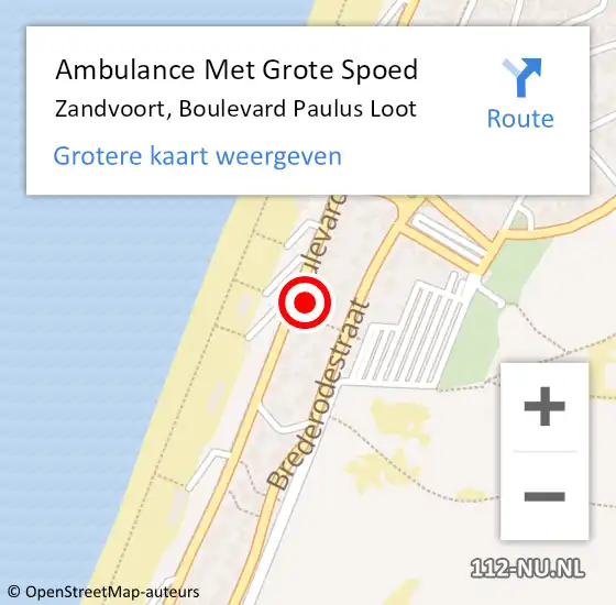 Locatie op kaart van de 112 melding: Ambulance Met Grote Spoed Naar Zandvoort, Boulevard Paulus Loot op 19 juli 2022 19:27