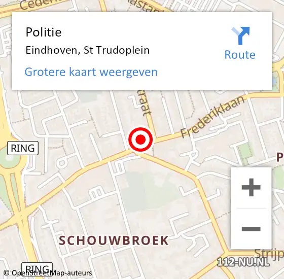 Locatie op kaart van de 112 melding: Politie Eindhoven, St Trudoplein op 19 juli 2022 19:37