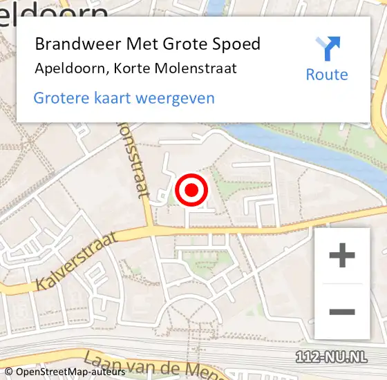 Locatie op kaart van de 112 melding: Brandweer Met Grote Spoed Naar Apeldoorn, Korte Molenstraat op 19 juli 2022 19:47