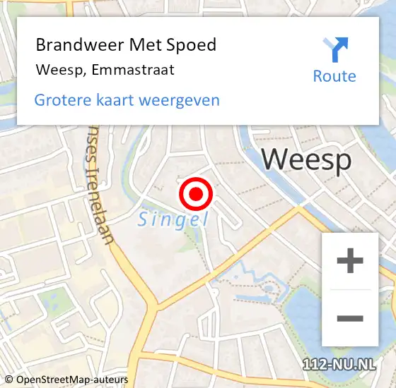 Locatie op kaart van de 112 melding: Brandweer Met Spoed Naar Weesp, Emmastraat op 19 juli 2022 19:48