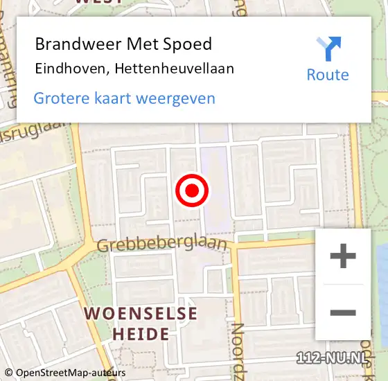 Locatie op kaart van de 112 melding: Brandweer Met Spoed Naar Eindhoven, Hettenheuvellaan op 19 juli 2022 19:53