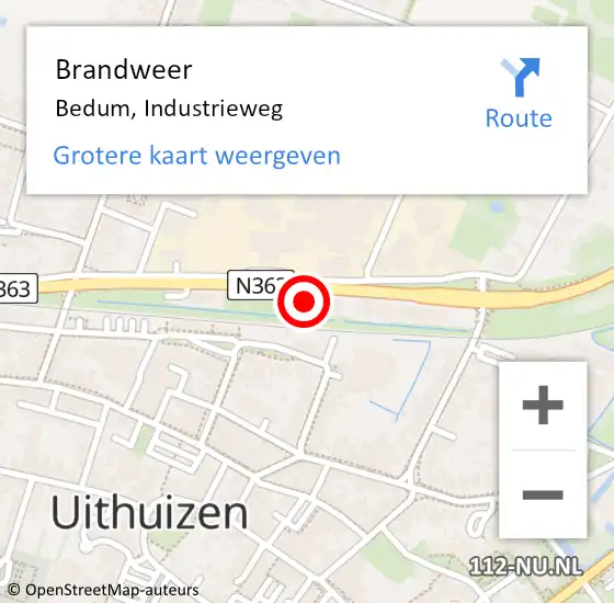 Locatie op kaart van de 112 melding: Brandweer Bedum, Industrieweg op 19 juli 2022 20:22