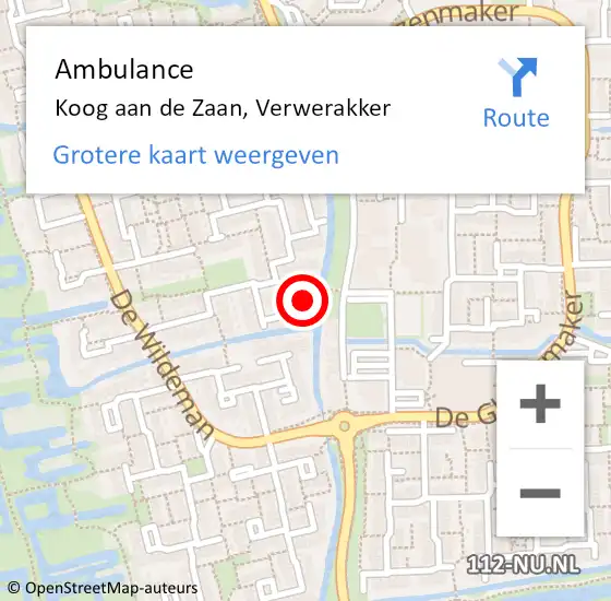 Locatie op kaart van de 112 melding: Ambulance Koog aan de Zaan, Verwerakker op 19 juli 2022 20:43