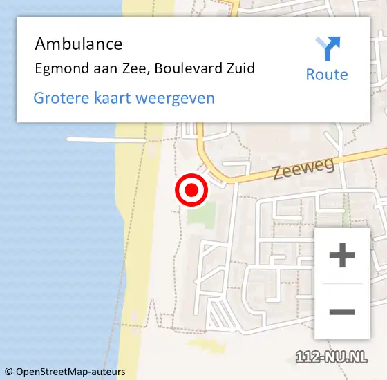 Locatie op kaart van de 112 melding: Ambulance Egmond aan Zee, Boulevard Zuid op 19 juli 2022 20:50