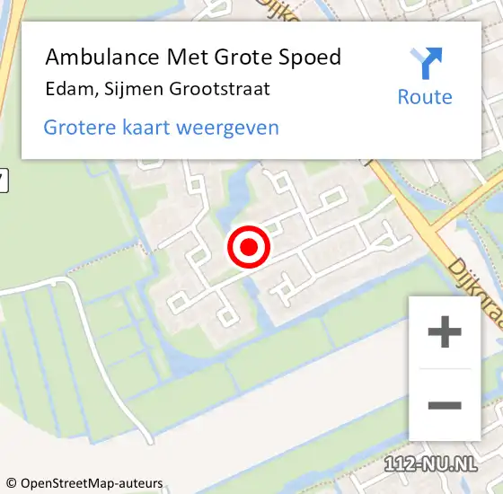 Locatie op kaart van de 112 melding: Ambulance Met Grote Spoed Naar Edam, Sijmen Grootstraat op 19 juli 2022 20:54