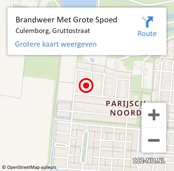 Locatie op kaart van de 112 melding: Brandweer Met Grote Spoed Naar Culemborg, Gruttostraat op 19 juli 2022 21:13