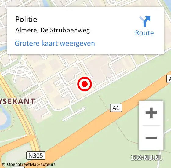 Locatie op kaart van de 112 melding: Politie Almere, De Strubbenweg op 19 juli 2022 21:24