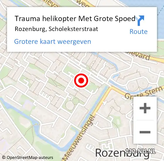 Locatie op kaart van de 112 melding: Trauma helikopter Met Grote Spoed Naar Rozenburg, Scholeksterstraat op 19 juli 2022 23:15