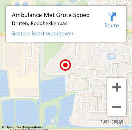 Locatie op kaart van de 112 melding: Ambulance Met Grote Spoed Naar Druten, Roodhekkenpas op 19 juli 2022 23:16