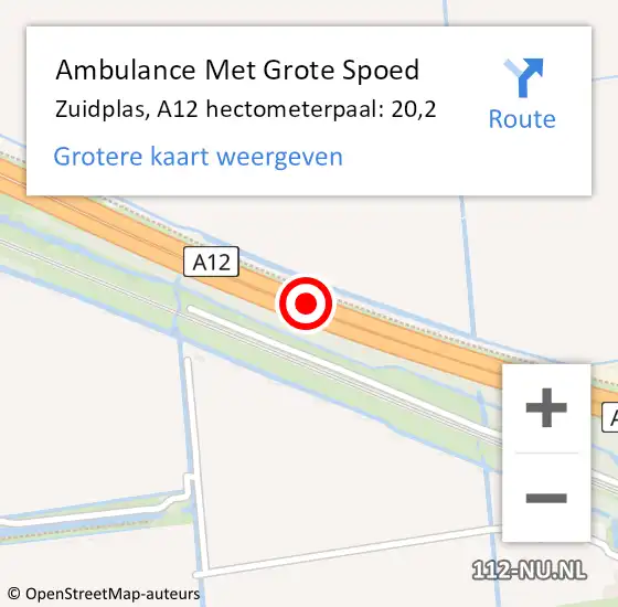 Locatie op kaart van de 112 melding: Ambulance Met Grote Spoed Naar Zuidplas, A12 hectometerpaal: 20,2 op 19 juli 2022 23:53