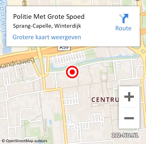 Locatie op kaart van de 112 melding: Politie Met Grote Spoed Naar Sprang-Capelle, Winterdijk op 19 juli 2022 23:53