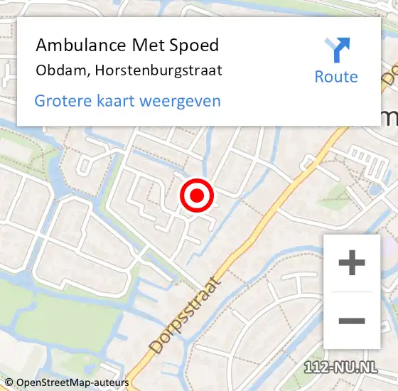 Locatie op kaart van de 112 melding: Ambulance Met Spoed Naar Obdam, Horstenburgstraat op 20 juli 2022 00:25