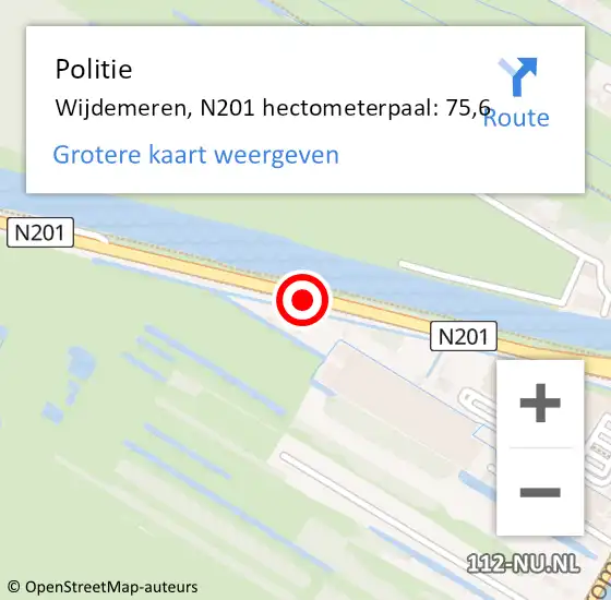 Locatie op kaart van de 112 melding: Politie Wijdemeren, N201 hectometerpaal: 75,6 op 20 juli 2022 00:39