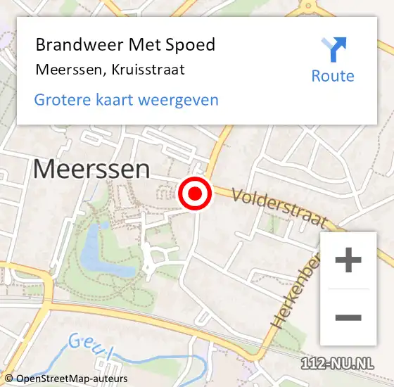 Locatie op kaart van de 112 melding: Brandweer Met Spoed Naar Meerssen, Kruisstraat op 20 juli 2022 00:52