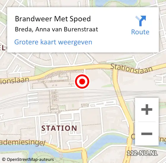 Locatie op kaart van de 112 melding: Brandweer Met Spoed Naar Breda, Anna van Burenstraat op 20 juli 2022 01:03