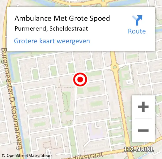 Locatie op kaart van de 112 melding: Ambulance Met Grote Spoed Naar Purmerend, Scheldestraat op 20 juli 2022 01:59