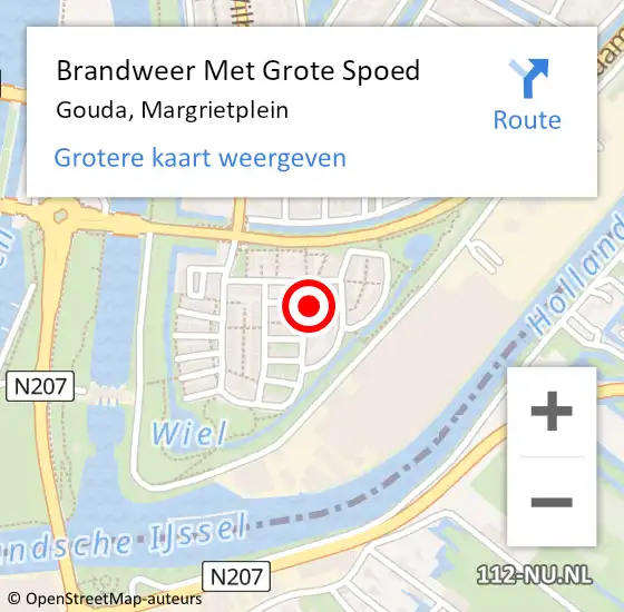 Locatie op kaart van de 112 melding: Brandweer Met Grote Spoed Naar Gouda, Margrietplein op 20 juli 2022 02:20