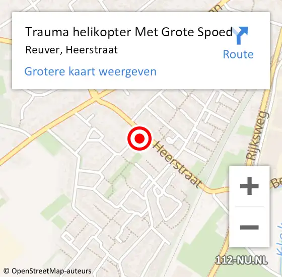 Locatie op kaart van de 112 melding: Trauma helikopter Met Grote Spoed Naar Reuver, Heerstraat op 20 juli 2022 03:07