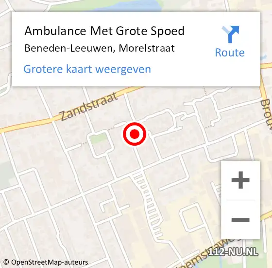 Locatie op kaart van de 112 melding: Ambulance Met Grote Spoed Naar Beneden-Leeuwen, Morelstraat op 20 juli 2022 03:57