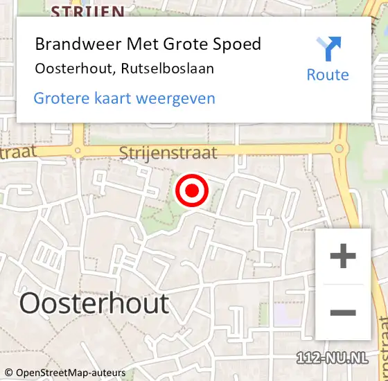 Locatie op kaart van de 112 melding: Brandweer Met Grote Spoed Naar Oosterhout, Rutselboslaan op 20 juli 2022 05:05