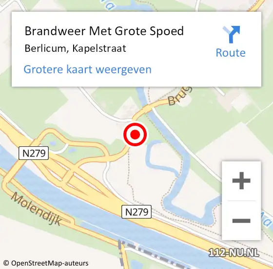 Locatie op kaart van de 112 melding: Brandweer Met Grote Spoed Naar Berlicum, Kapelstraat op 20 juli 2022 07:14