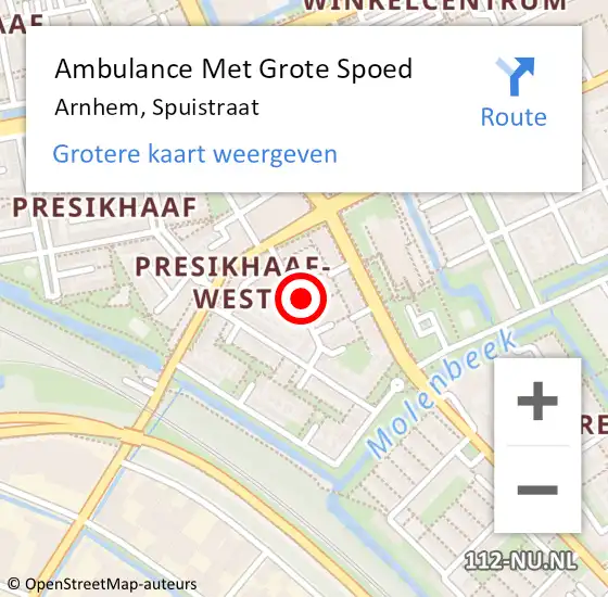 Locatie op kaart van de 112 melding: Ambulance Met Grote Spoed Naar Arnhem, Spuistraat op 20 juli 2022 07:33