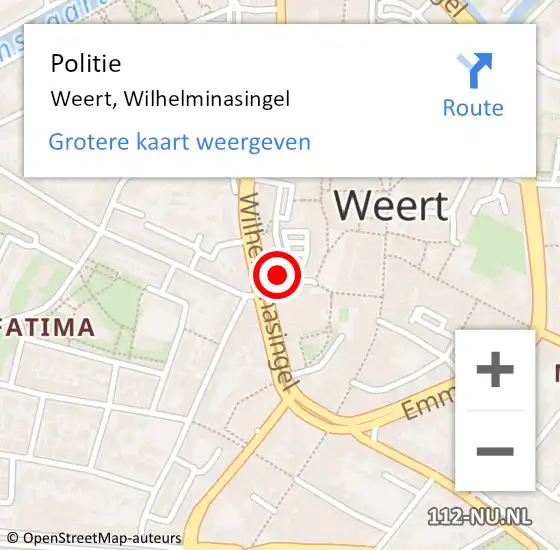 Locatie op kaart van de 112 melding: Politie Weert, Wilhelminasingel op 20 juli 2022 07:52