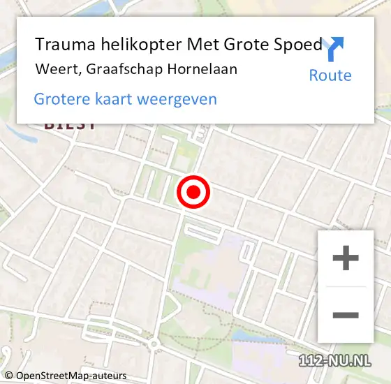 Locatie op kaart van de 112 melding: Trauma helikopter Met Grote Spoed Naar Weert, Graafschap Hornelaan op 20 juli 2022 09:16