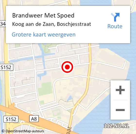 Locatie op kaart van de 112 melding: Brandweer Met Spoed Naar Koog aan de Zaan, Boschjesstraat op 20 juli 2022 09:19