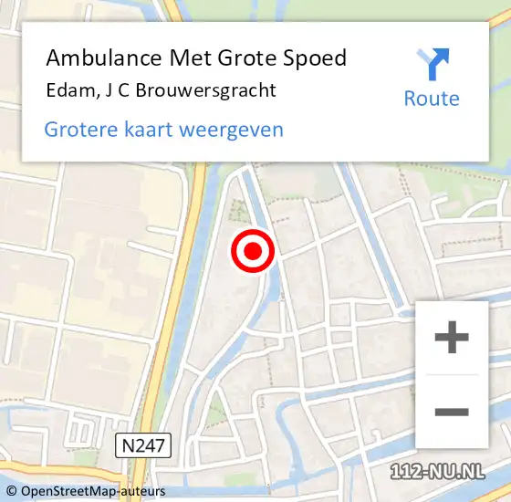 Locatie op kaart van de 112 melding: Ambulance Met Grote Spoed Naar Edam, J C Brouwersgracht op 20 juli 2022 09:26