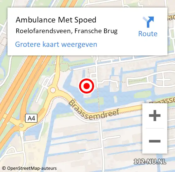 Locatie op kaart van de 112 melding: Ambulance Met Spoed Naar Roelofarendsveen, Fransche Brug op 20 juli 2022 09:28