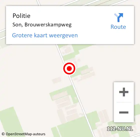 Locatie op kaart van de 112 melding: Politie Son, Brouwerskampweg op 20 juli 2022 09:31