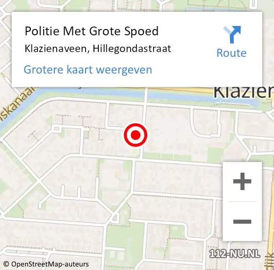 Locatie op kaart van de 112 melding: Politie Met Grote Spoed Naar Klazienaveen, Hillegondastraat op 20 juli 2022 09:40