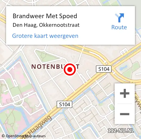Locatie op kaart van de 112 melding: Brandweer Met Spoed Naar Den Haag, Okkernootstraat op 20 juli 2022 09:44