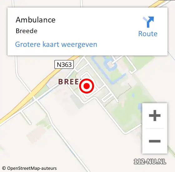 Locatie op kaart van de 112 melding: Ambulance Breede op 20 juli 2022 09:59