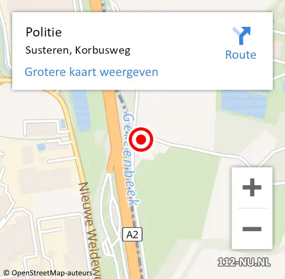 Locatie op kaart van de 112 melding: Politie Susteren, Korbusweg op 20 juli 2022 10:15